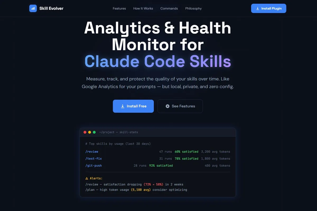 Skill Evolver | Analytics &amp; Health Monitor for Claude Code Skills